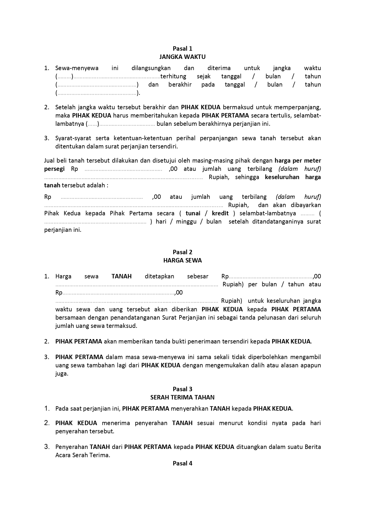 Pengertian Dan Contoh Surat Perjanjian Sewa Tanah